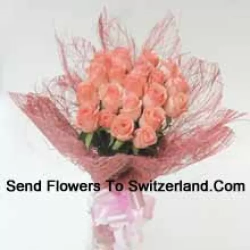 Bunch Of 21 Pink Roses With Seasonal Fillers